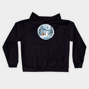 Little icefox with friends in a winter landscape Kids Hoodie